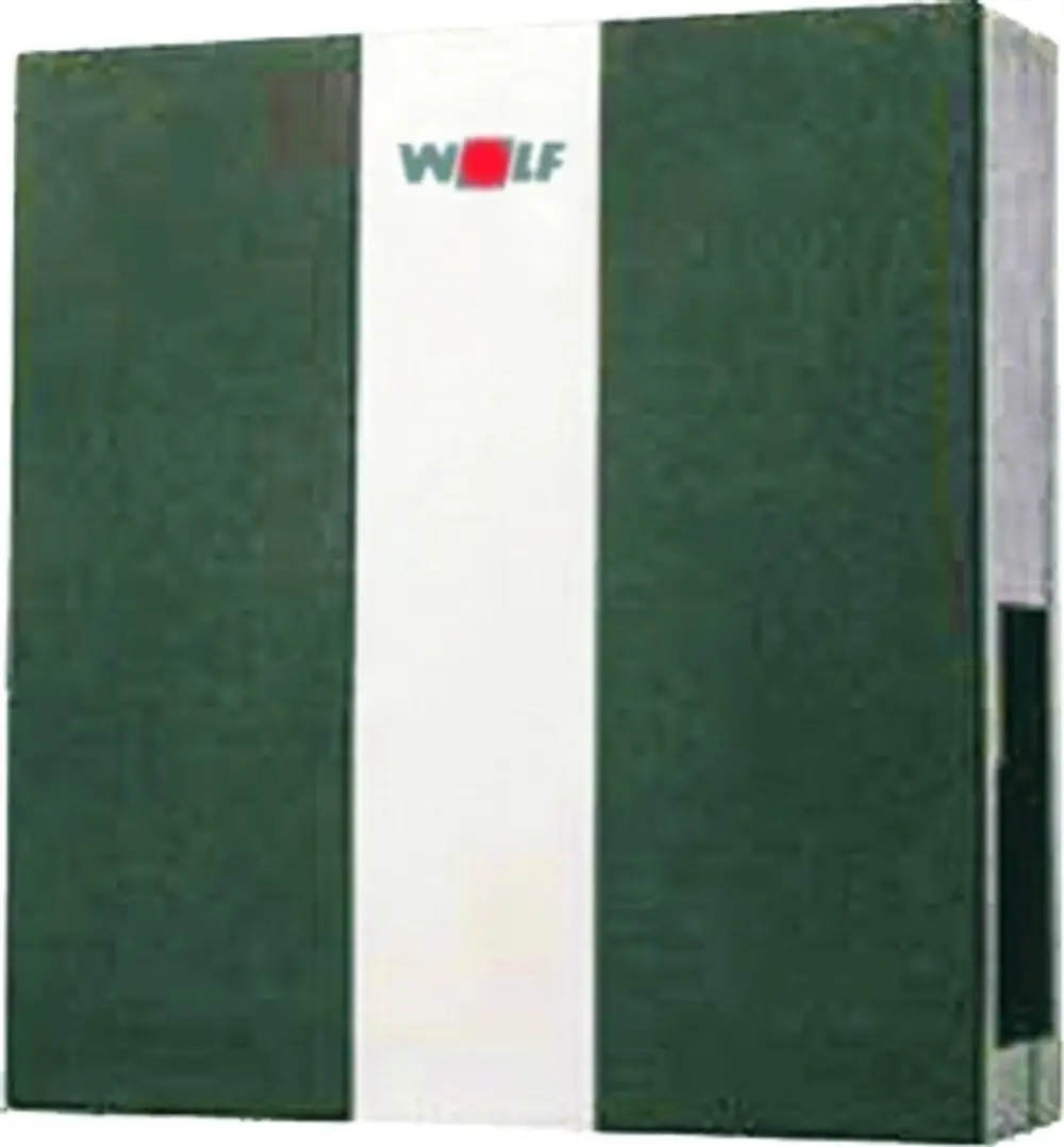 Wärmedämmhaube in Grün und Weiß mit Wolf-Logo, rechteckige Form, geeignet für die Isolierung von Geräten.